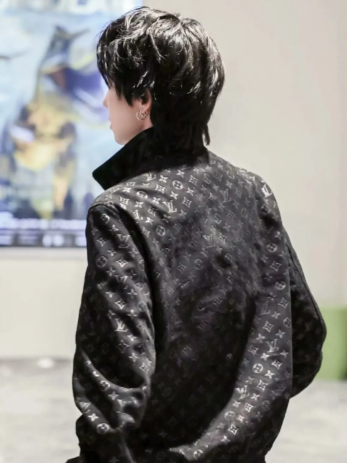 Louis Vuitton/Louis Vuitton aircraft button all-over printed embossed suede stand-collar jacket